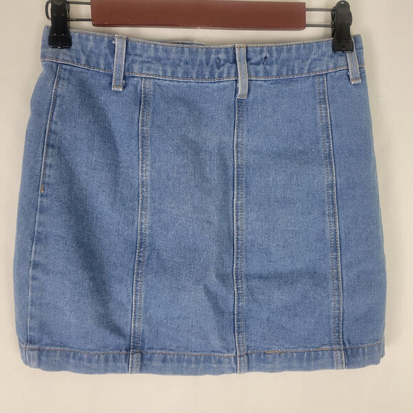 Forever 21 Denim Mini Skirt Womens Small Blue Jean Button Fly Medium Wash Cotton - Picture 2 of 10